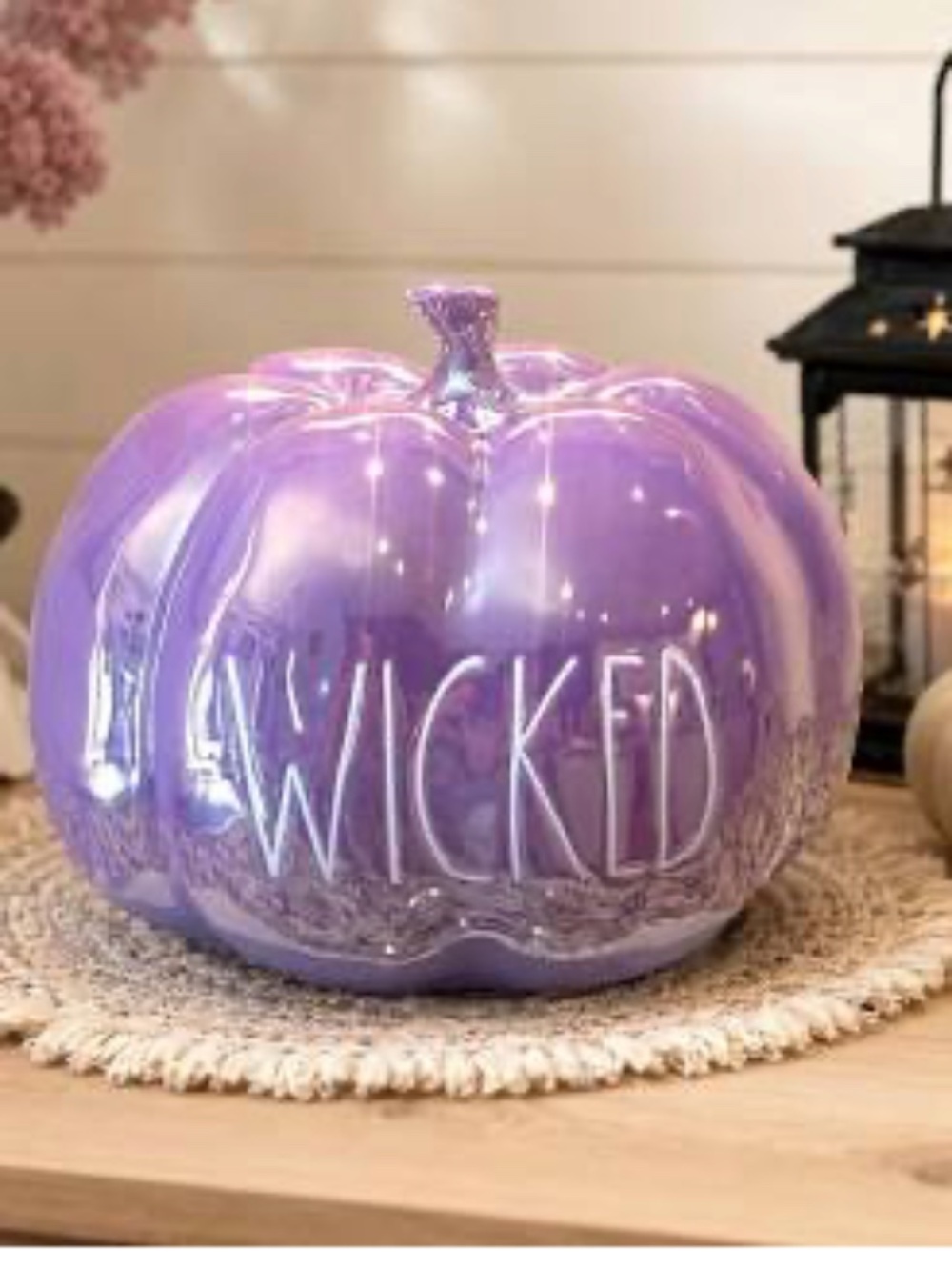Rae Dunn "Wicked" Purple Luster Glaze Ceramic Pumpkin 9"